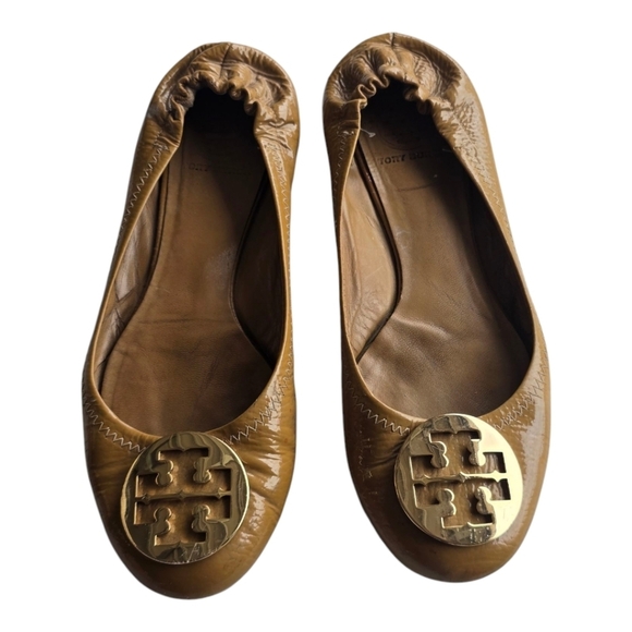 Tory Burch Ballet Flats 8M Women Minie Gold Travel Ballet Logo Comfort Luxury - Picture 1 of 12